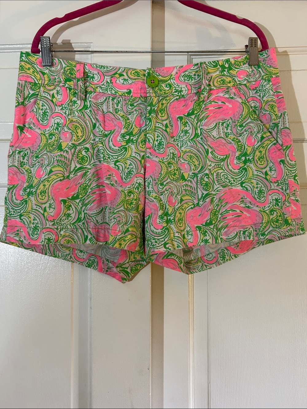 Lilly Pulitzer Pink & Green Paisley Flamingo Shorts